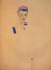 Man with Blue Headband and Hand on Cheek by Egon Schiele
